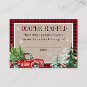 Winter Forest Red Truck Baby shower Diaper Raffle Informatiekaartje