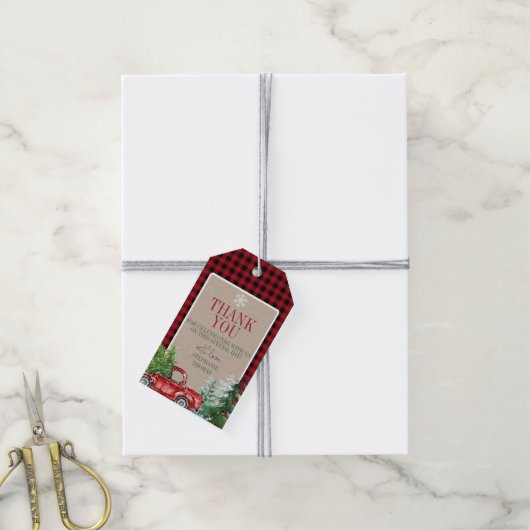 Winter Forest Red Truck Dank u Label Cadeaulabel (Met Touw)