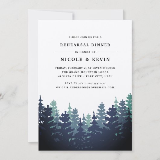 Winter Forest Rehearsal Dinner Invitation Kaart (Voorkant)