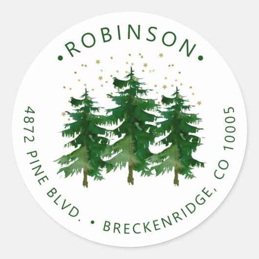 Winter Forest Return Address Classic Round Sticker (Voorkant)