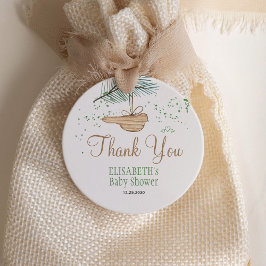 Winter forest rustic baby shower thank you favor ronde sticker
