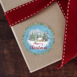 Winter Forest Rustic Cabin Merry Christmas Ronde Sticker<br><div class="desc">A watercolor cabin is nestled in the forest among the snow-covered trees,  with more snowflakes falling,  on these Merry Christmas stickers perfect to add the finishing holiday touch to your cards and gifts.</div>