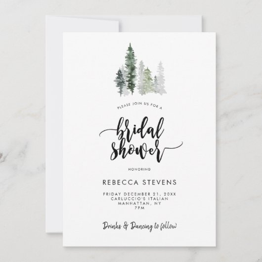 Winter Forest rustieke bruids douche uitnodiging (Voorkant)