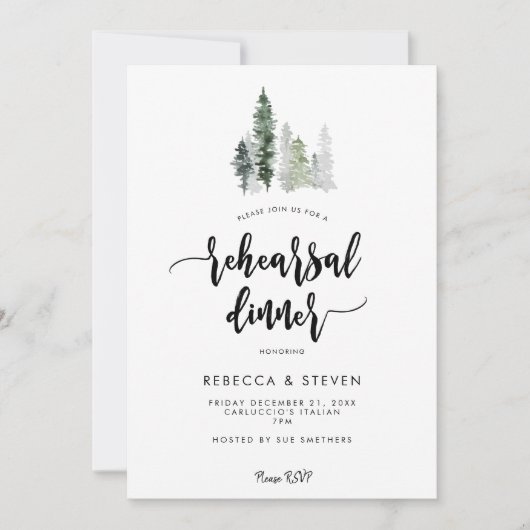 Winter Forest rustieke repetitie diner uitnodiging (Voorkant)