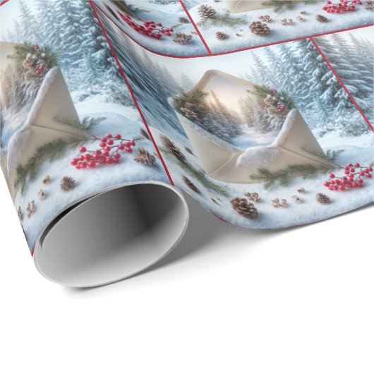 Winter Forest Scene in een open envelop Cadeaupapier (Rol Hoek)