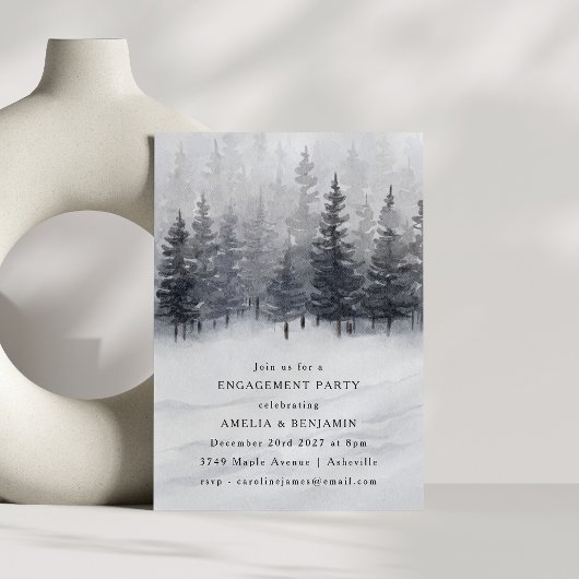 Winter Forest Scene Waterverf Engagement Party Kaart