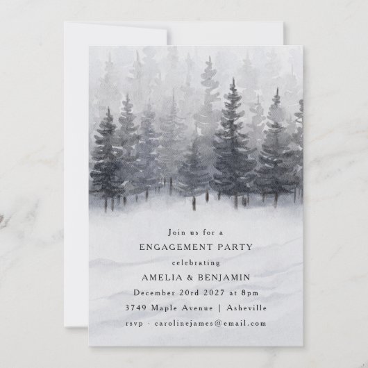 Winter Forest Scene Waterverf Engagement Party Kaart (Voorkant)