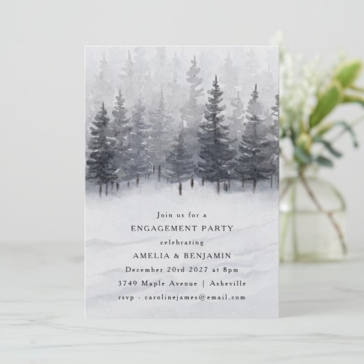 Winter Forest Scene Waterverf Engagement Party Kaart (Staand voorkant)