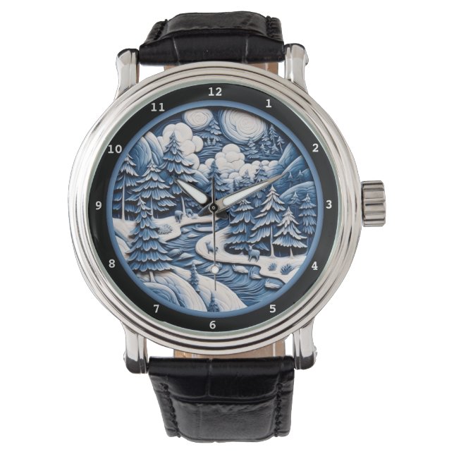 Winter Forest Scene with Wildlife Beauty Horloge (Voorkant)