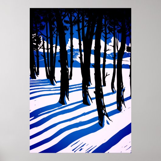Winter Forest Shadows – Blue Minimal Natuur Poster (Voorkant)