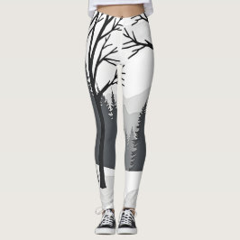 Winter Forest Silhouette in zwart-wit Leggings