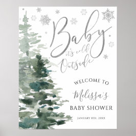 Winter Forest Silver Het is koud buiten Baby showe Poster