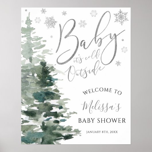 Winter Forest Silver Het is koud buiten Baby showe Poster (Voorkant)