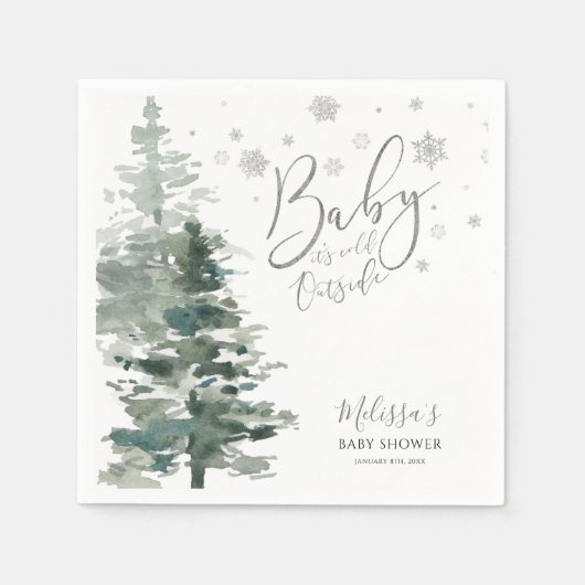 Winter Forest Silver Het is koud buiten Baby showe Servet (Voorkant)