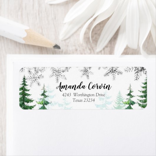 Winter Forest Silver Snowflake Address Label (Insitu)