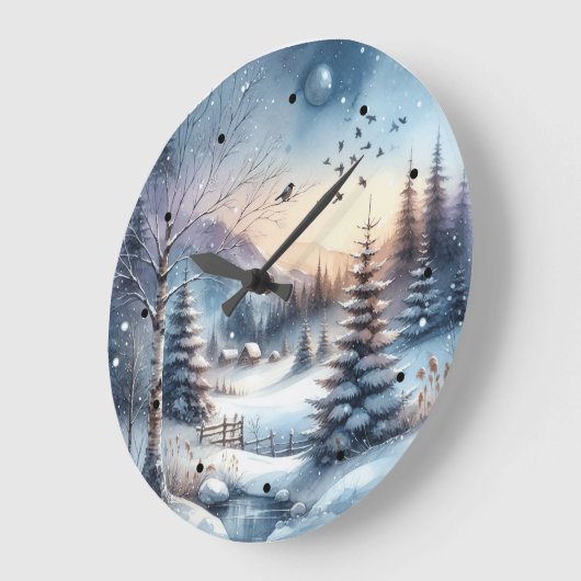 Winter Forest Sneeuwhuis Bomen Blauwe Vijver Grote Klok (Hoek)