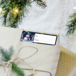 Winter Forest Sneeuwman Kerstcadeau van en naar Etiket