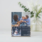 Winter Forest Sneeuwman Kerstmis Foto Feestdagenkaart (Staand voorkant)