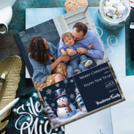 Winter Forest Sneeuwman Kerstmis Foto Feestdagenkaart