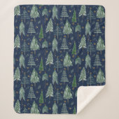 Winter Forest Snewing Navy Blue Waterverf Stars Sherpa Deken (Voorkant)