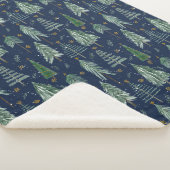 Winter Forest Snewing Navy Blue Waterverf Stars Sherpa Deken (3/4)