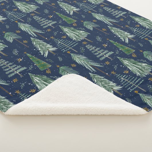 Winter Forest Snewing Navy Blue Waterverf Stars Sherpa Deken (3/4)