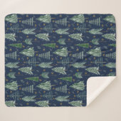 Winter Forest Snewing Navy Blue Waterverf Stars Sherpa Deken (Voorkant (horizontaal))