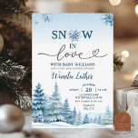 Winter Forest Snow in Love Baby shower Kaart<br><div class="desc">Sneeuwvlokken Pijnbomen Blauw Baby shower,  Woodland Christmas Tree Baby shower,  Blue Winter Baby shower,  Forest Animal 1st Birthday Invitation,  Christmas Arctic Animals Birthday Invitation,  Woodland Pine Tree Baby shower,  Adventure Begins Forest Baby shower Invitation.</div>