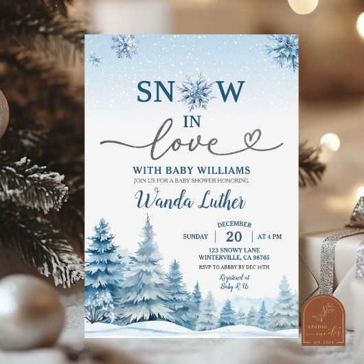 Winter Forest Snow in Love Baby shower Kaart