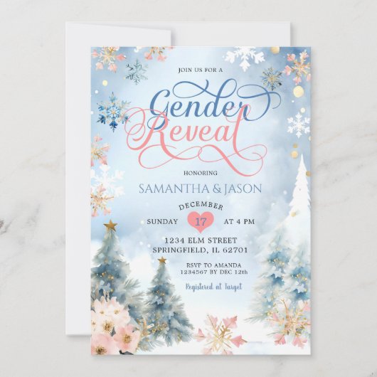 Winter Forest Snowflake Kerst Geslacht Onthulling Kaart (Voorkant)