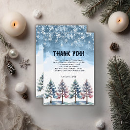 Winter Forest Snowflakes & Pine Trees Baby shower Bedankkaart