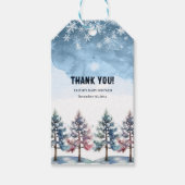 Winter Forest Snowflakes & Pine Trees Baby shower Cadeaulabel (Voorkant)