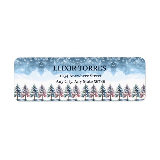 Winter Forest Snowflakes & Pine Trees Baby shower Etiket (Voorkant)