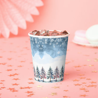 Winter Forest Snowflakes & Pine Trees Baby shower Papieren Bekers