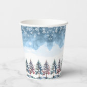 Winter Forest Snowflakes & Pine Trees Baby shower Papieren Bekers (Achterkant)