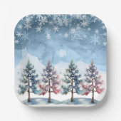 Winter Forest Snowflakes & Pine Trees Baby shower Papieren Bordje (Voorkant)
