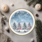 Winter Forest Snowflakes & Pine Trees Baby shower Papieren Bordje