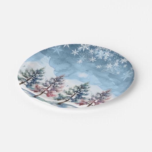 Winter Forest Snowflakes & Pine Trees Baby shower Papieren Bordje (Gekanteld)