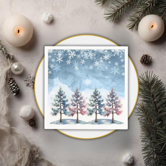 Winter Forest Snowflakes & Pine Trees Baby shower Servet