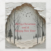 Winter Forest Snowflakes Vogels Papier Snijden Wijn Etiket (Enkel label)