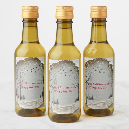 Winter Forest Snowflakes Vogels Papier Snijden Wijn Etiket (Flessen)