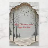Winter Forest Snowflakes Vogels Papier Snijden Wijn Etiket (Enkel label)