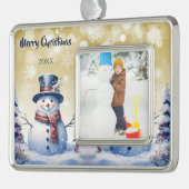 Winter Forest Snowman Foto | Goud Verzilverd Omlijst Ornament (Links)
