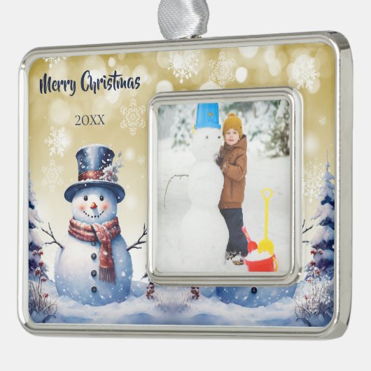 Winter Forest Snowman Foto | Goud Verzilverd Omlijst Ornament (Links)