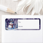 Winter Forest Snowman Kerst Paarse Gift Etiket (Insitu)