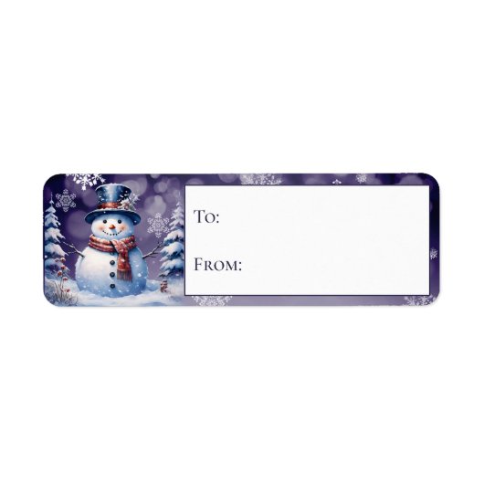 Winter Forest Snowman Kerst Paarse Gift Etiket (Voorkant)