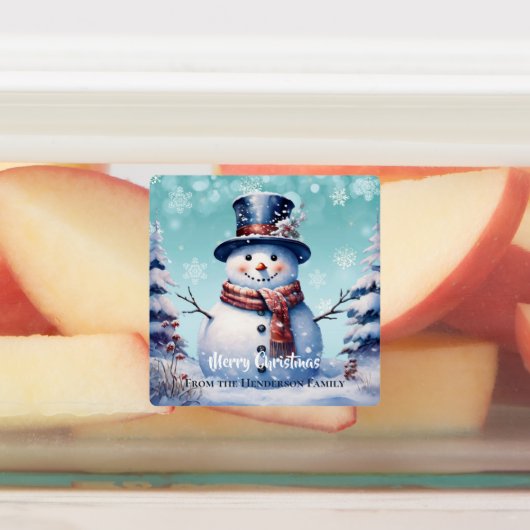 Winter Forest Snowman Kerstbakken | Blauwgroen Labels (Aangebracht)