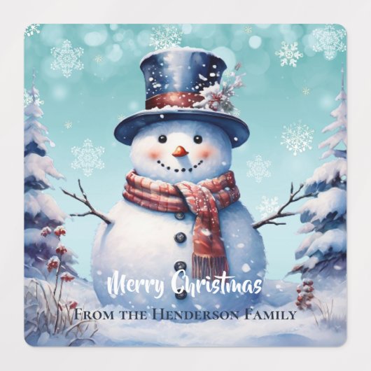 Winter Forest Snowman Kerstbakken | Blauwgroen Labels (Design 1)