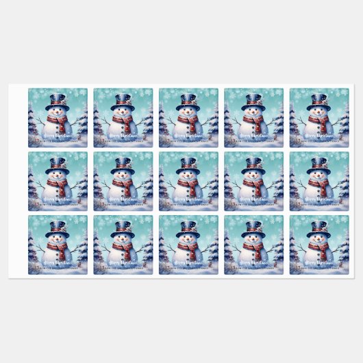 Winter Forest Snowman Kerstbakken | Blauwgroen Labels (Vel)