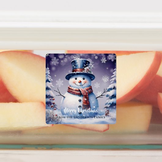 Winter Forest Snowman Kerstbakken | Paars Labels (Aangebracht)